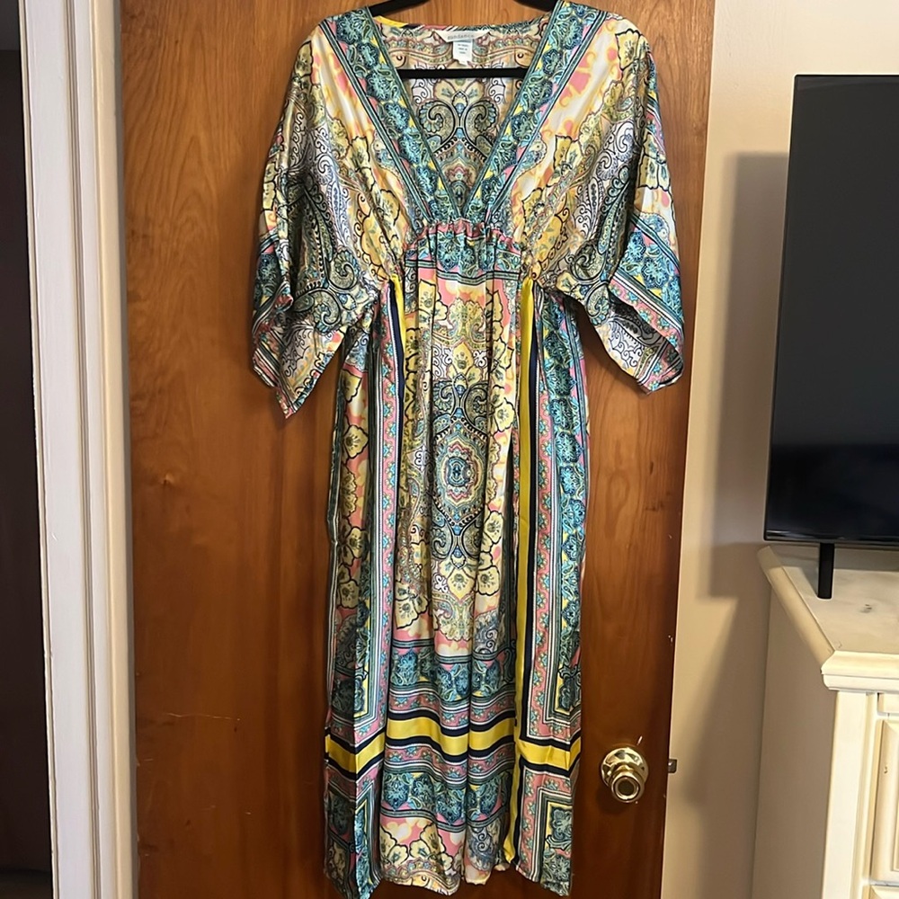 SUNDANCE Satin/Poly Mixed Print Dress